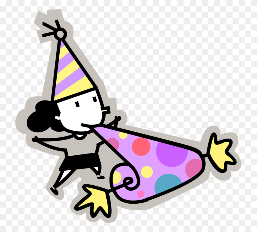 739x700 Vector Illustration Of Birthday Girl In Party Hat Blows, Clothing, Apparel, Hat HD PNG Download
