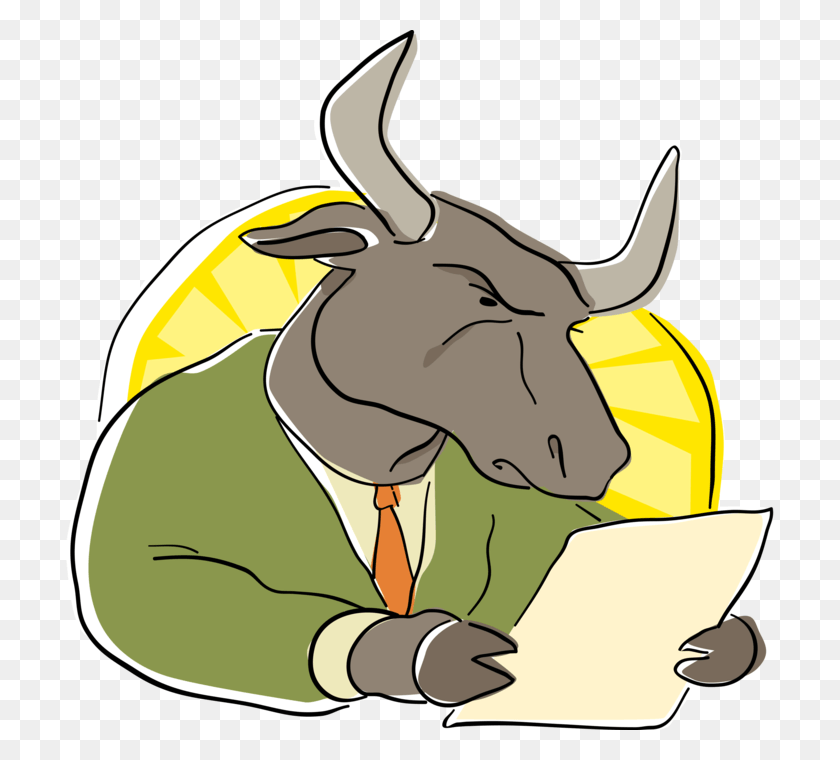 708x700 Vector Illustration Of Business Wall Street Bull Reading Bull Reading, Mammal, Animal, Goat HD PNG Download