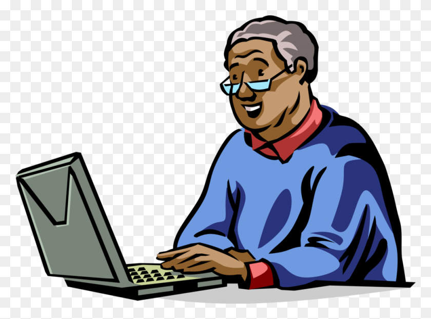 970x700 Vector Illustration Of Businessman Accesses Internet Cartoon, Person, Human, Pc Descargar Hd Png