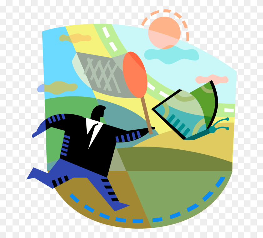 672x700 Vector Illustration Of Businessman Chases Elusive Financial, Graphics, Metropolis HD PNG Download