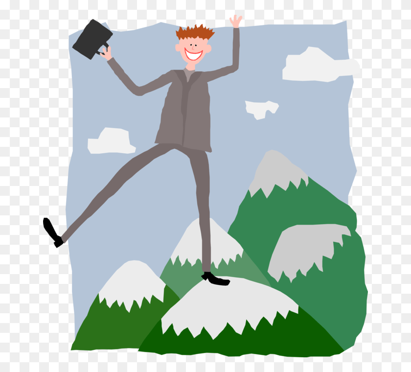 664x700 Иллюстрация Бизнесмена На Вершине Горы Человек На Горе, Плакат, Реклама, Человек Hd Png Скачать
