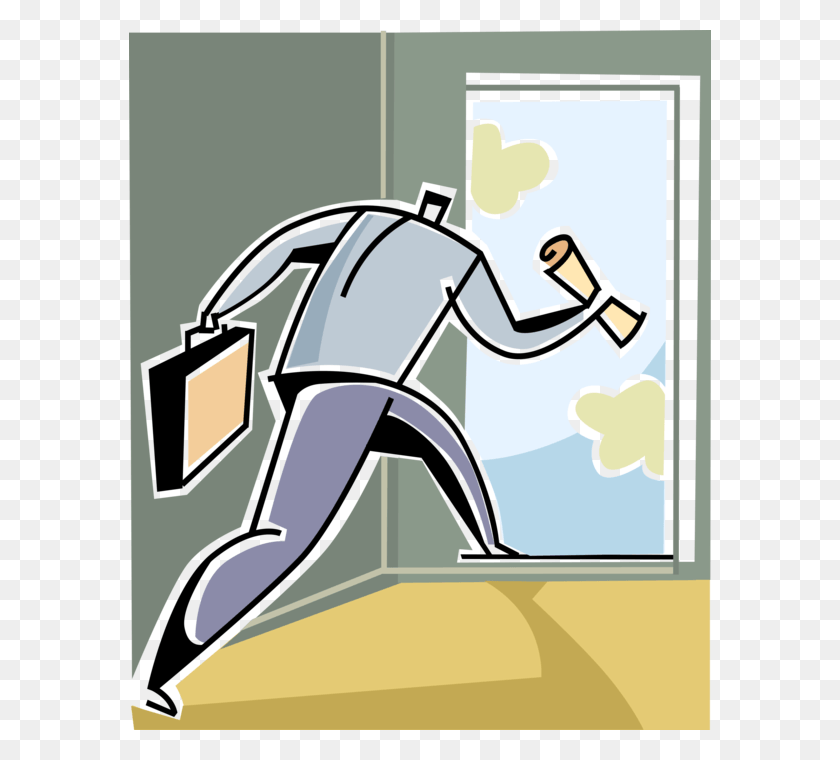 582x700 Vector Illustration Of Businessman Walks Through Open Illustration, Cleaning, Tool, Washing HD PNG Download