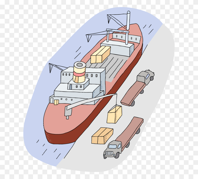642x700 Vector Illustration Of Cargo Ship At Port Terminal Inflatable Boat, Watercraft, Vehicle, Transportation HD PNG Download
