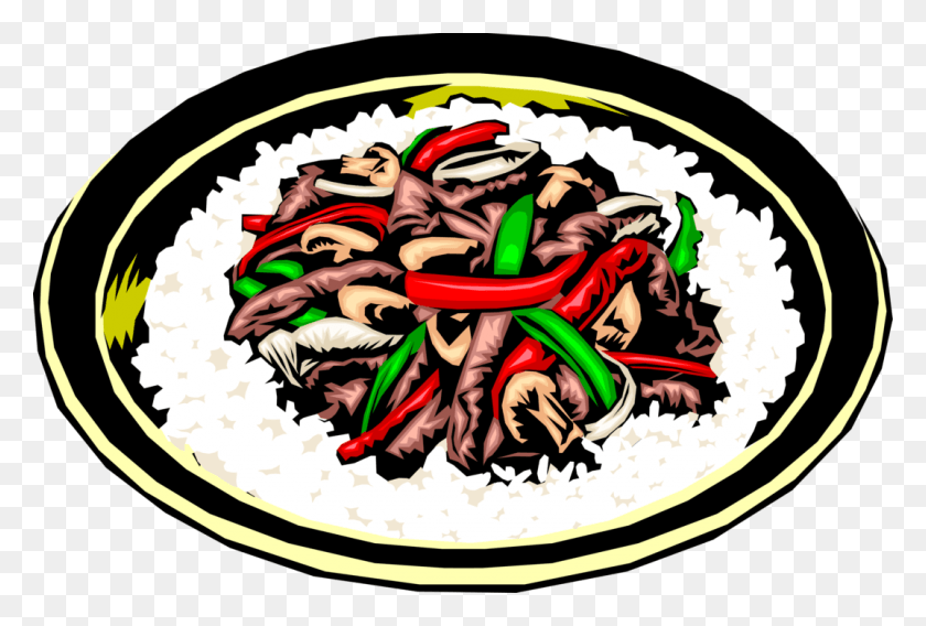 1073x700 Vector Illustration Of Chinese Cuisine Stir Fry With Stir Fry Clip Art, Meal, Food, Dish HD PNG Download