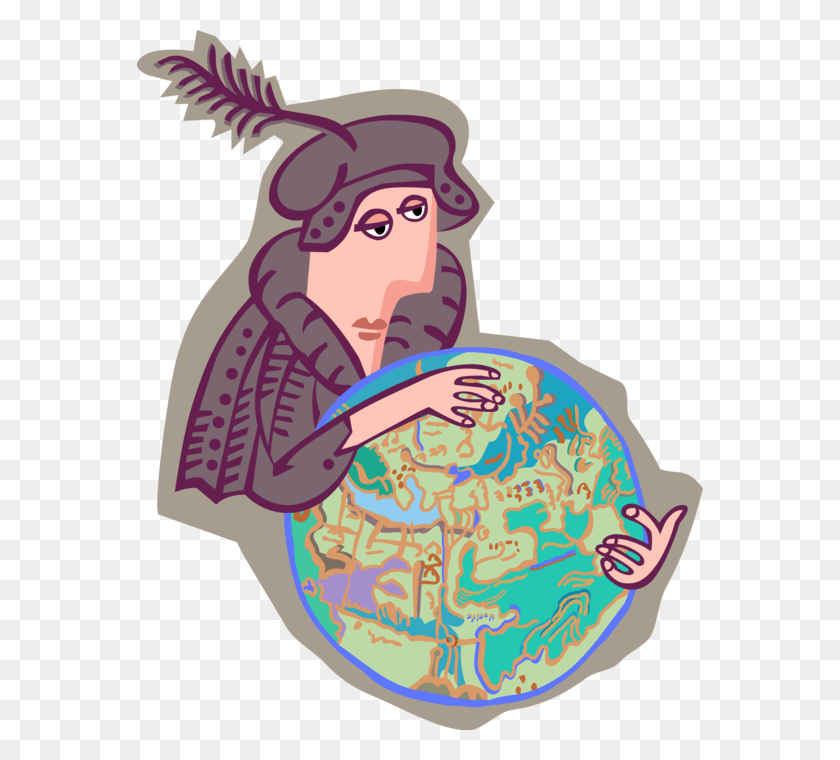 566x700 Vector Illustration Of Christopher Columbus With World Illustration, Outer Space, Astronomy, Universe HD PNG Download