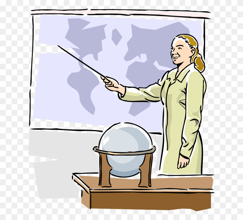 644x700 Vector Illustration Of Classroom School Teacher Teaches Uchitel Geografii Klipart, Person, Human, Scientist HD PNG Download