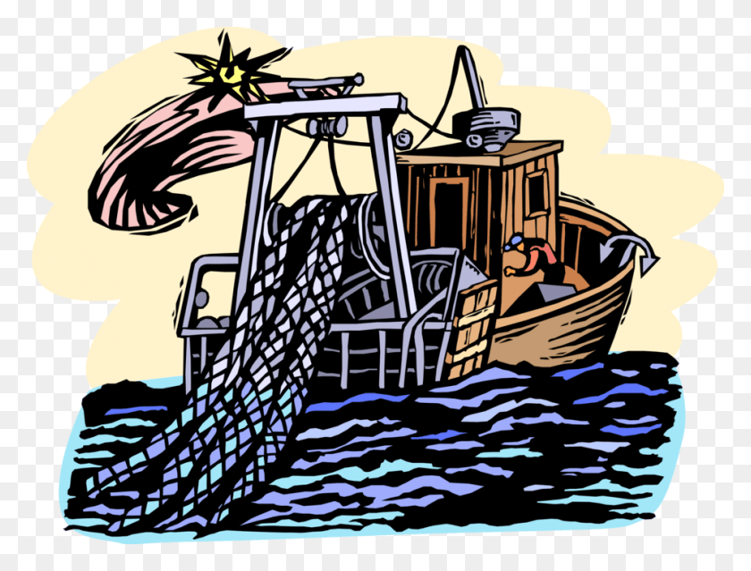 942x700 Vector Illustration Of Commercial Fishing Trawler Boat Angling, Vehicle, Transportation, Gondola Descargar Hd Png