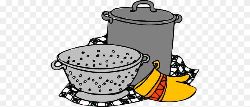 500x362 Vector Illustration Of Cooking Pot Siv And Glove, Cookware, Hot Tub, Tub Clipart PNG