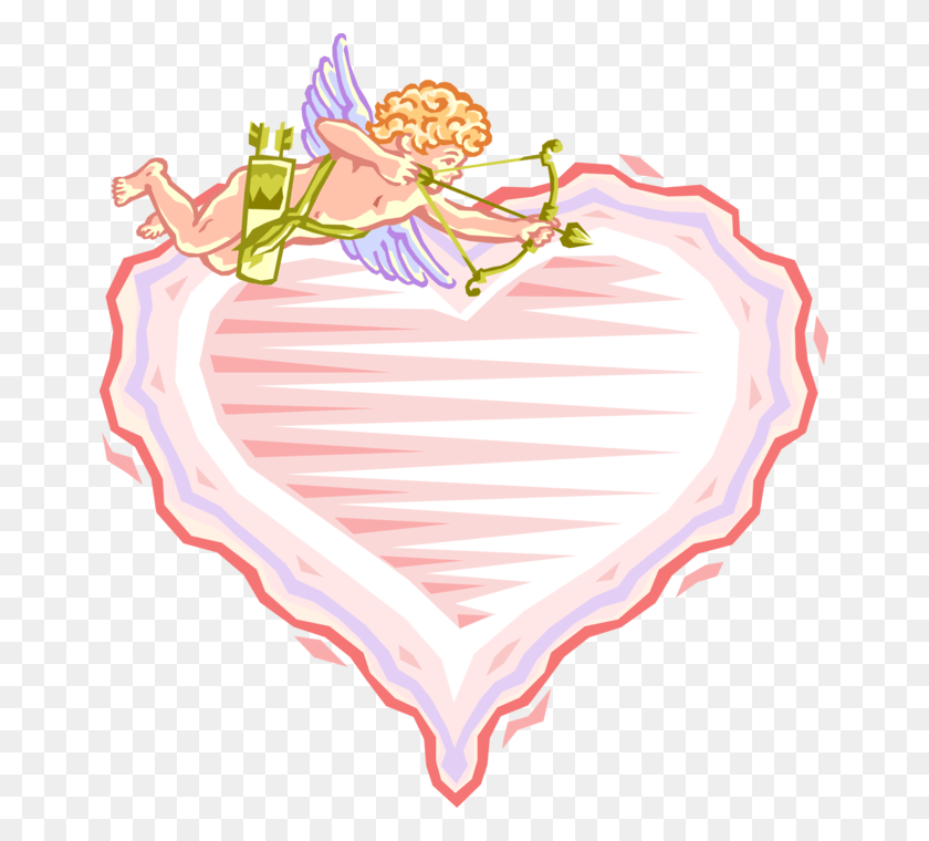 659x700 Vector Illustration Of Cupid Shoots Bow And Arrow Above Happy Valentine Day, Birthday Cake, Cake, Dessert HD PNG Download
