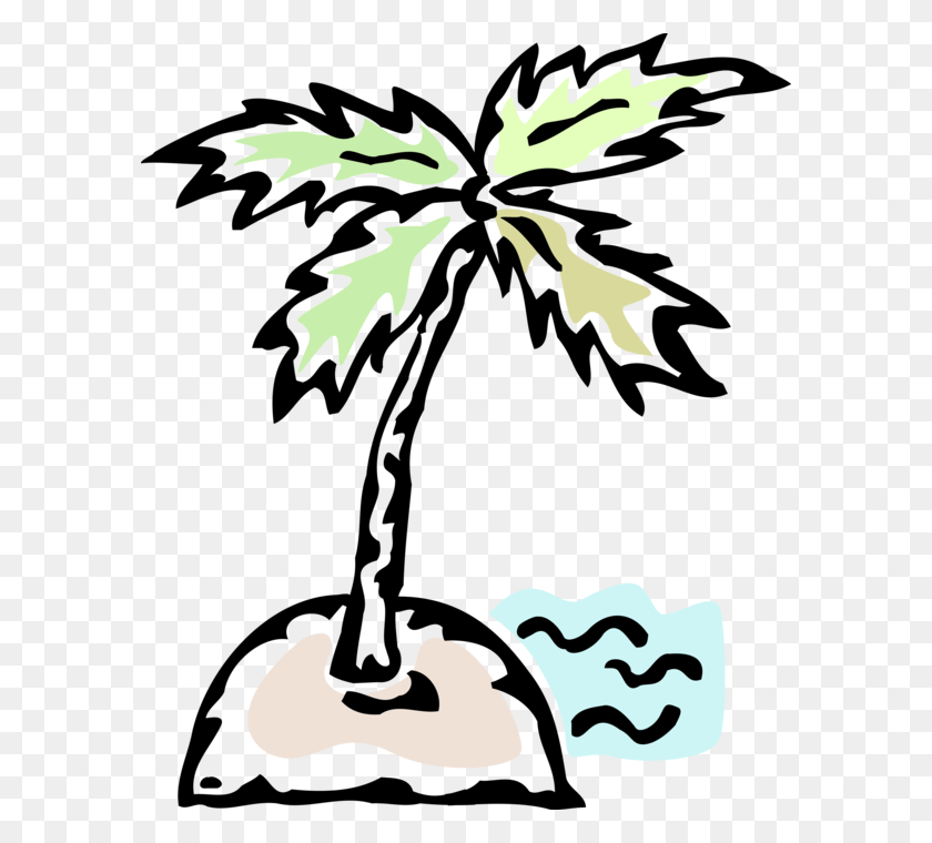 586x700 Vector Illustration Of Deserted Island With Palm Tree, Stencil, Bird, Animal HD PNG Download