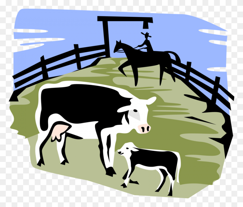 832x700 Vector Illustration Of Domestic Farm Livestock Animal Gehege Clipart, Cow, Cattle, Mammal HD PNG Download