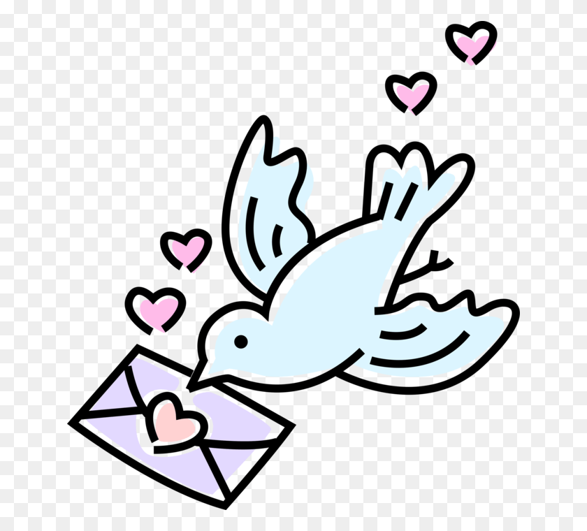 648x700 Vector Illustration Of Dove Bird Delivers Love Letter Bird With Love Letter, Animal, Water, Stencil HD PNG Download
