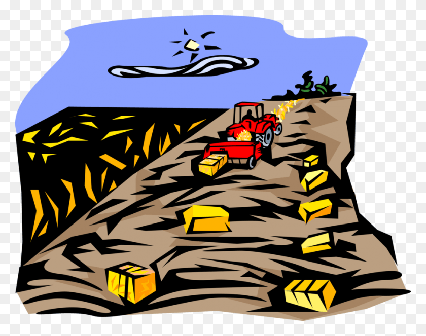 904x700 Vector Illustration Of Farmer Creating Harvested Alfalfa, Pac Man, Rug, Poster HD PNG Download
