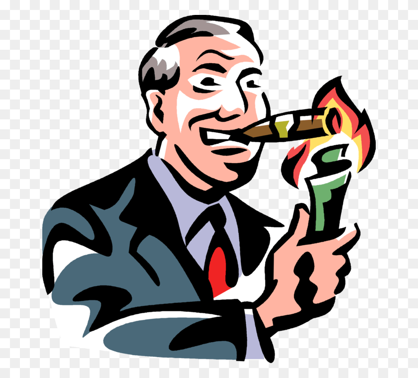 670x700 Vector Illustration Of Fat Cat Successful Businessman Lighting Blunt With Money, Person, Human, Food HD PNG Download