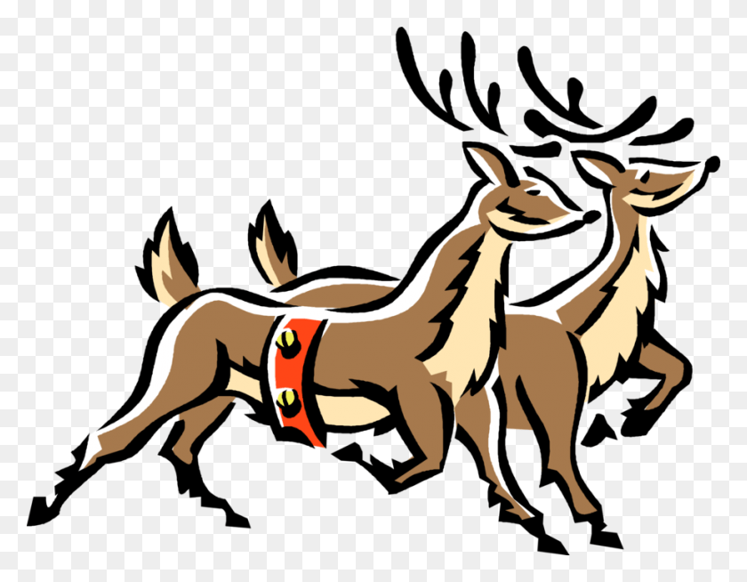918x700 Vector Illustration Of Festive Season Christmas Reindeer Reindeer, Deer, Wildlife, Mammal HD PNG Download