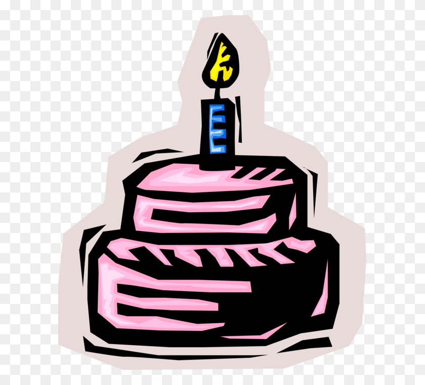 609x700 Vector Illustration Of First Birthday Cake With Lit, Graphics, Cake HD PNG Download