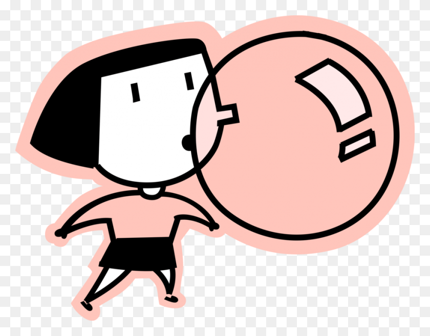 914x700 Vector Illustration Of Girl Blows Bubble With Bubblegum Gum Bubble Cartoon, Animal, Text, Graphics HD PNG Download