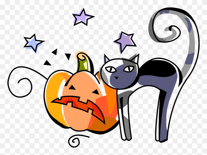 962x700 Vector Illustration Of Halloween Black Cat Associated Halloween Main Idea Activity, Symbol, Graphics HD PNG Download