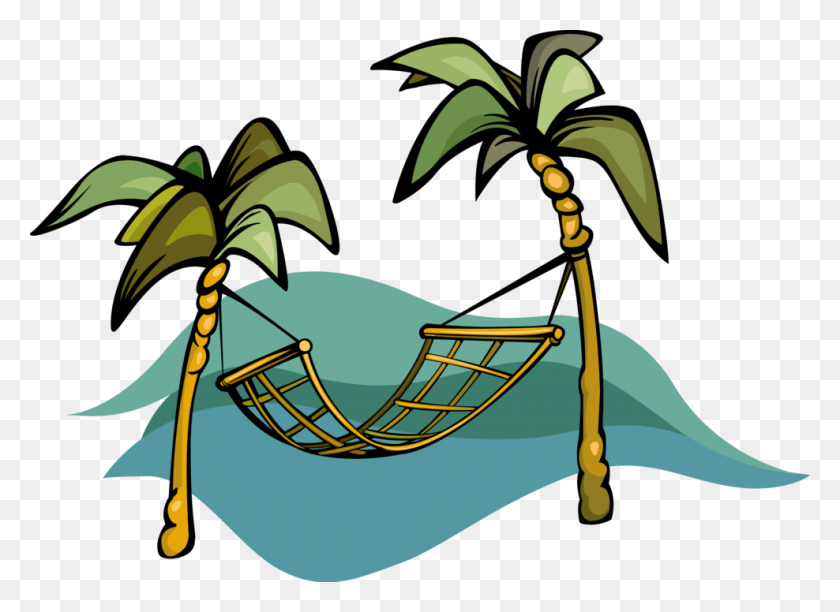 988x700 Vector Illustration Of Hammock Between Palm Trees Used Coqueiro Rede, Furniture, Bird, Animal HD PNG Download