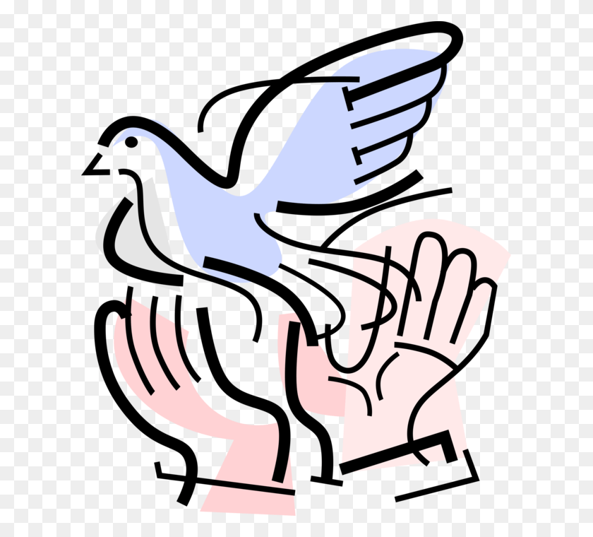 609x700 Vector Illustration Of Hands Release Symbolic Dove, Graphics, Animal HD PNG Download