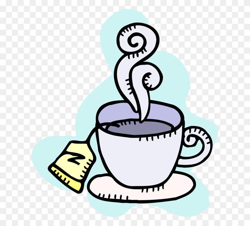 627x700 Vector Illustration Of Hot Cup Of Tea In Teacup With Ch Clipart, Coffee Cup, Beverage, Drink HD PNG Download