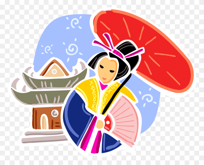 882x700 Vector Illustration Of Japan Geisha In Traditional, Label, Text, Meal HD PNG Download