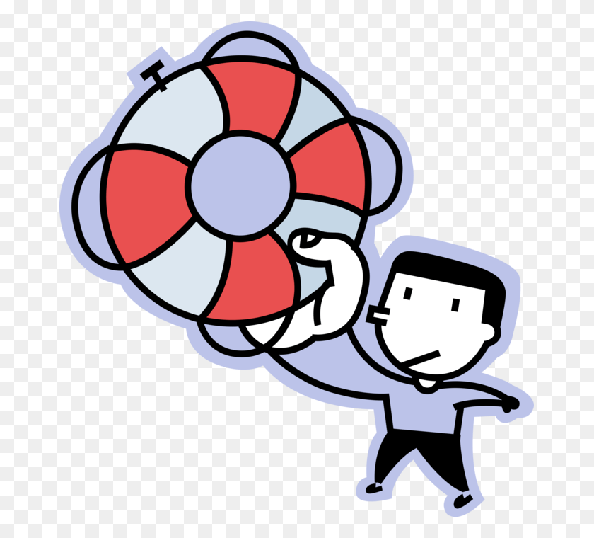 671x700 Vector Illustration Of Man Holds Life Ring Preserver Fly Swatter, Life Buoy, Dynamite, Bomb HD PNG Download