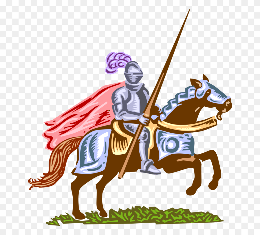 660x700 Vector Illustration Of Medieval Knight In Armor On Knight On Horse Clipart, Person, Human, Mammal HD PNG Download
