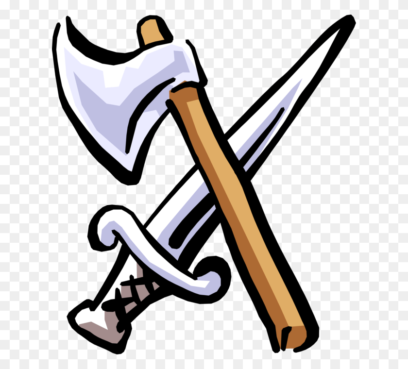 626x700 Vector Illustration Of Middle Ages Medieval Axe And Axes And Swords Clipart, Tool, Hammer, Weapon HD PNG Download