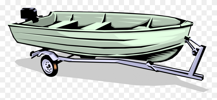 1663x700 Vector Illustration Of Motorboat Aluminum Fishing Boat Boat On Trailer Clipart, Vehicle, Transportation, Rowboat HD PNG Download