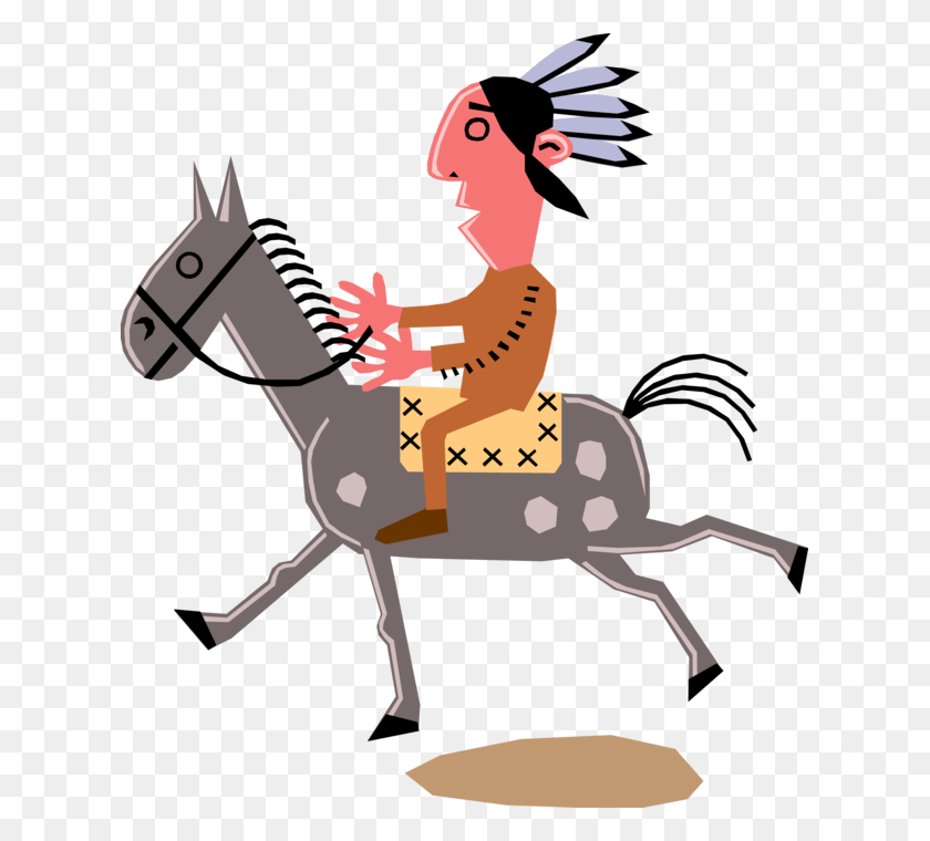 621x700 Vector Illustration Of Native American Indian Man On Natives American Cartoon On Horse, Person, Human, Mammal HD PNG Download