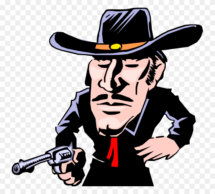 747x700 Vector Illustration Of Old West Gunslinger Draws His Cowboy Pistoleiro Desenho, Hat, Clothing, Apparel HD PNG Download