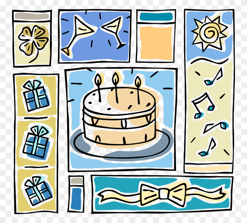 758x700 Vector Illustration Of Party Celebration With Birthday, Bird, Animal, Dessert Descargar Hd Png