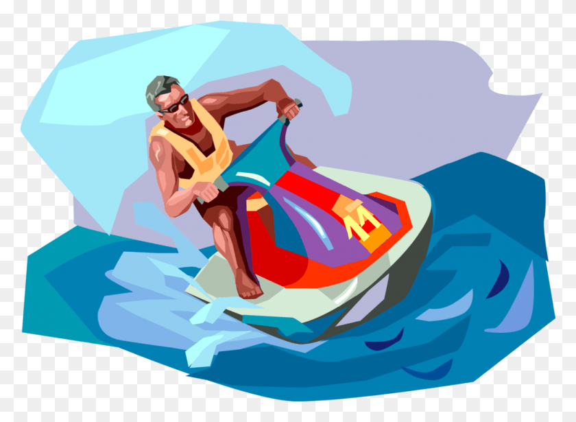 983x700 Vector Illustration Of Personal Watercraft Water Sports Illustration, Person, Human, Jet Ski HD PNG Download