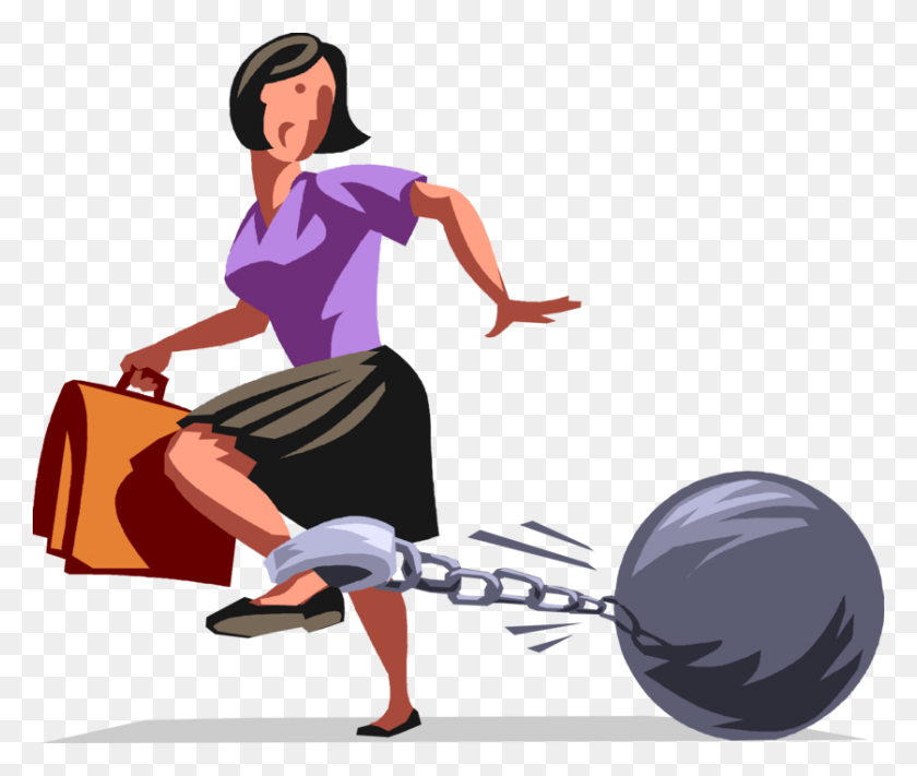 838x700 Vector Illustration Of Restrained Businesswoman Drags Ball And Chain, Person, Human, Sport HD PNG Download
