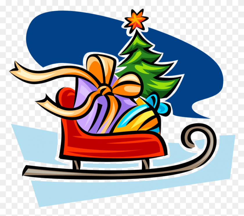 797x700 Vector Illustration Of Santa Claus Christmas Sleigh, Tree, Plant, Amusement Park HD PNG Download