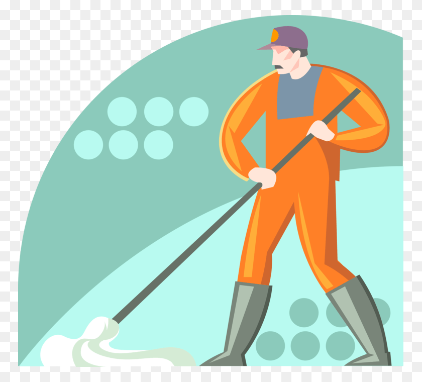 767x700 Vector Illustration Of School Janitor Custodian39s Mop Cleaning Service, Person, Human, Clothing HD PNG Download