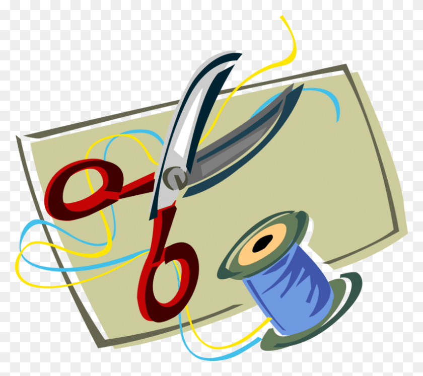 794x700 Vector Illustration Of Scissors With Sewing Spool Of Clip Art, Label, Text, Tin HD PNG Download