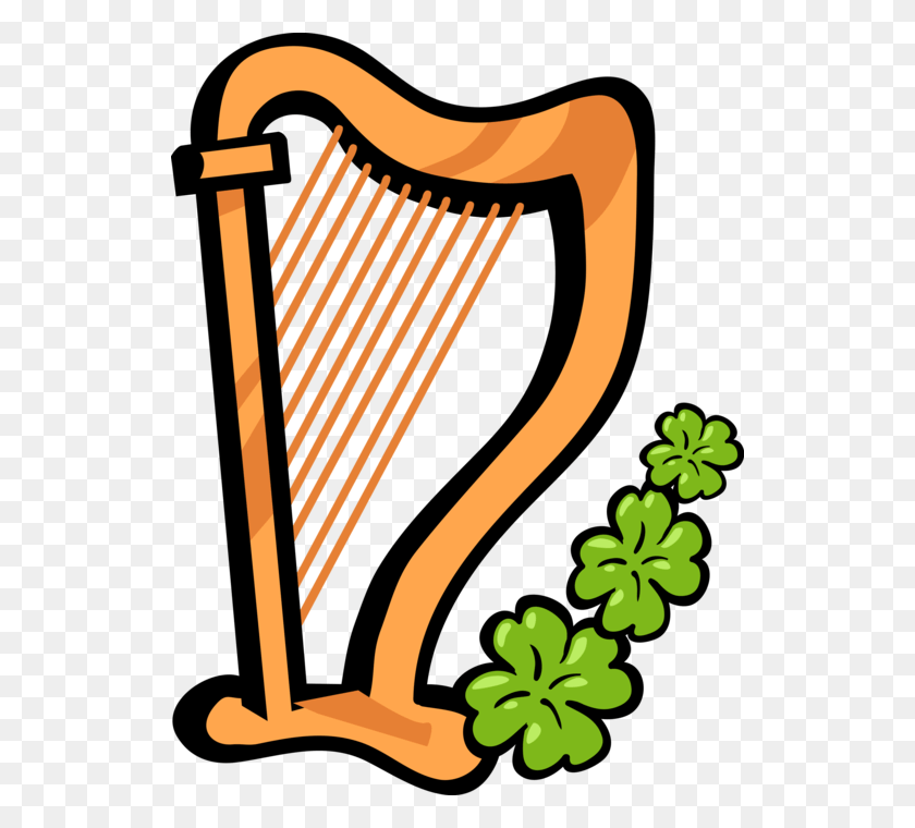 526x700 Vector Illustration Of St Patrick39s Day Clrsach Gaelic Shamrock Clipart, Harp, Musical Instrument, Lyre HD PNG Download