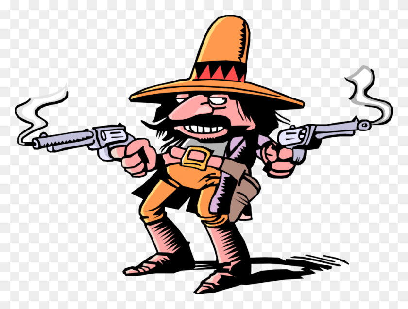 946x700 Vector Illustration Of Stereotype Mexican Hombre Bandito Bandito Cartoon, Person, Human, Pirate HD PNG Download