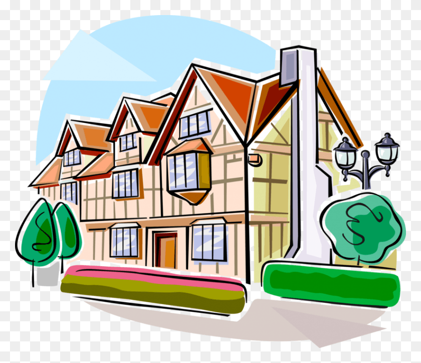 823x700 Vector Illustration Of Stratford Upon Avon Tudor Style Stratford Upon Avon Cartoon, Neighborhood, Urban, Building HD PNG Download