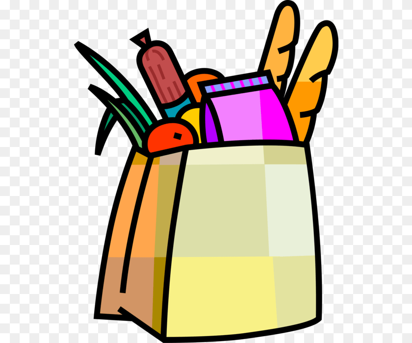 539x700 Vector Illustration Of Supermarket Grocery Store Shopping Shopping Bags Clip Art, Bag, Shopping Bag, Cutlery PNG