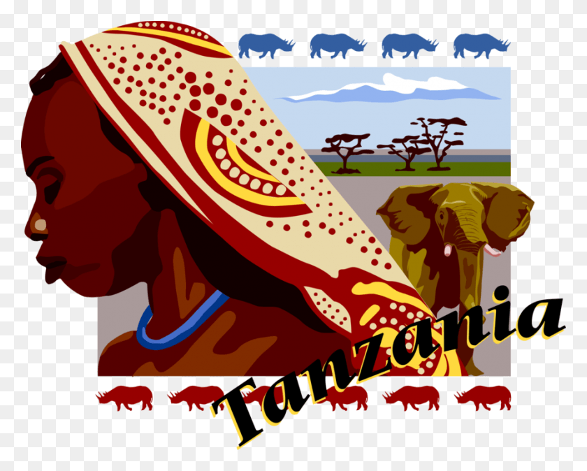 889x700 Vector Illustration Of Tanzania Africa Postcard Design Tanzania Clipart, Outdoors, Text, Nature HD PNG Download