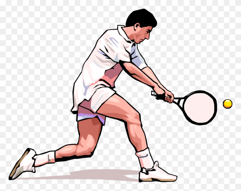901x700 Vector Illustration Of Tennis Player With Racket Or Soft Tennis, Person, Human, Sport HD PNG Download