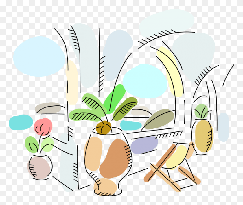 840x700 Vector Illustration Of Tropical Beach Resort Balcony, Plant, Vegetable, Food Descargar Hd Png