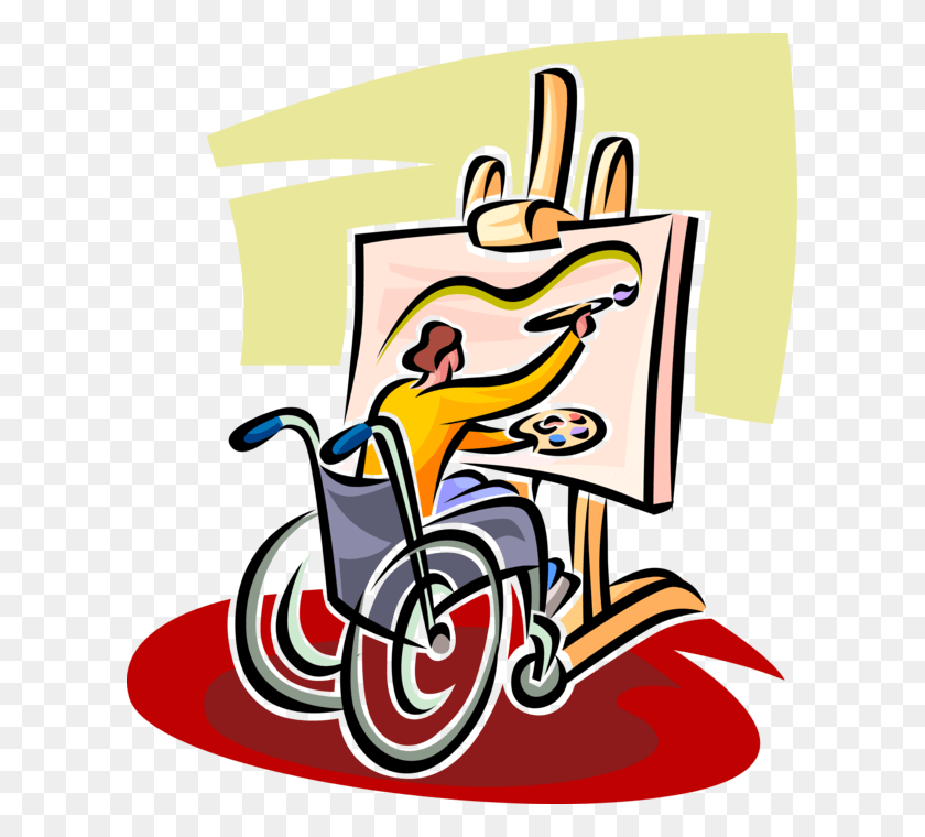 609x700 Vector Illustration Of Visual Artist In Handicapped Painting Of Disabled Person, Chair, Furniture, Graphics HD PNG Download