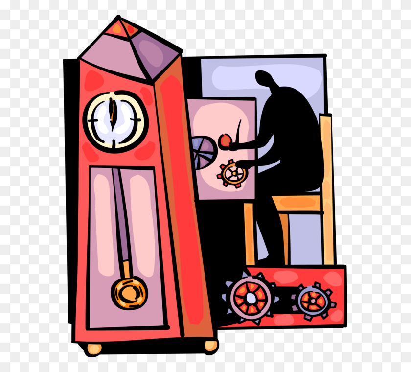 581x700 Vector Illustration Of Watch And Clockmaker Works On, Person, Human, Text Descargar Hd Png