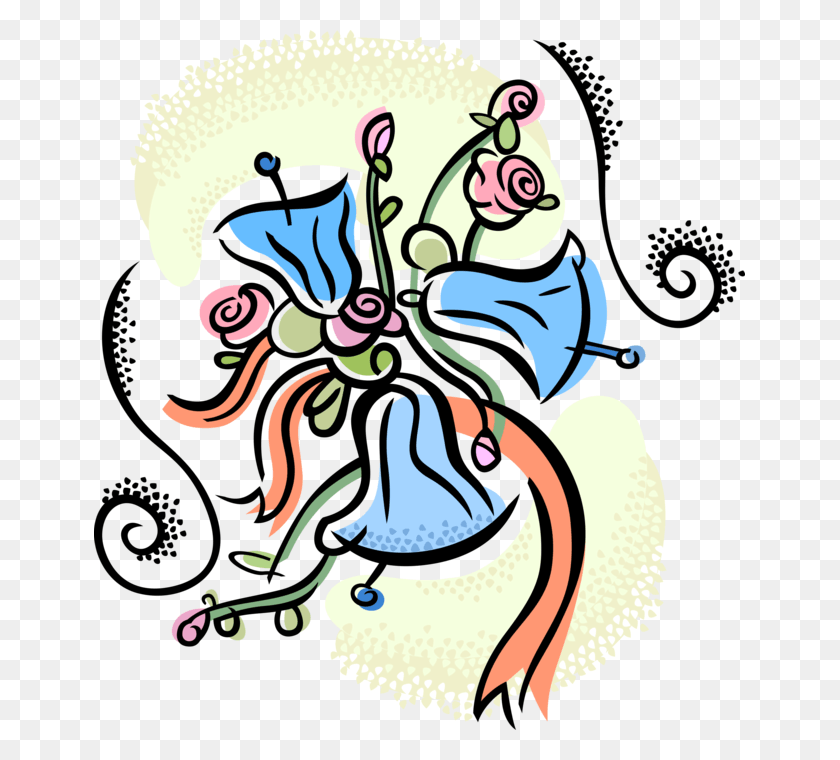 651x700 Векторная Иллюстрация Свадебных Колоколов С Розовыми Цветами, Свадебные Колокола, Графика, Цветочный Дизайн Hd Png Скачать