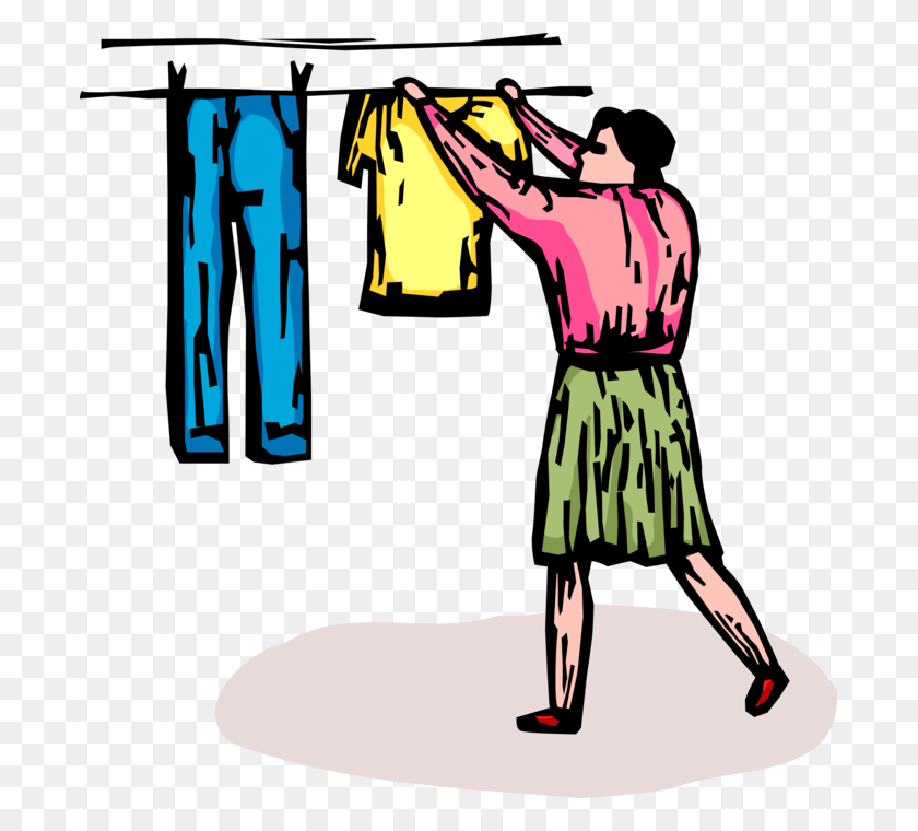 693x700 Vector Illustration Of Woman Hangs Clean Clothes To, Person, Human, Clothing HD PNG Download