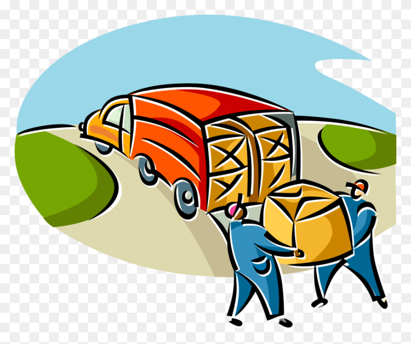 847x700 Vector Illustration Of Workers Load Boxes Onto Shipping Truck Loading Clip Art, Graphics, Car HD PNG Download